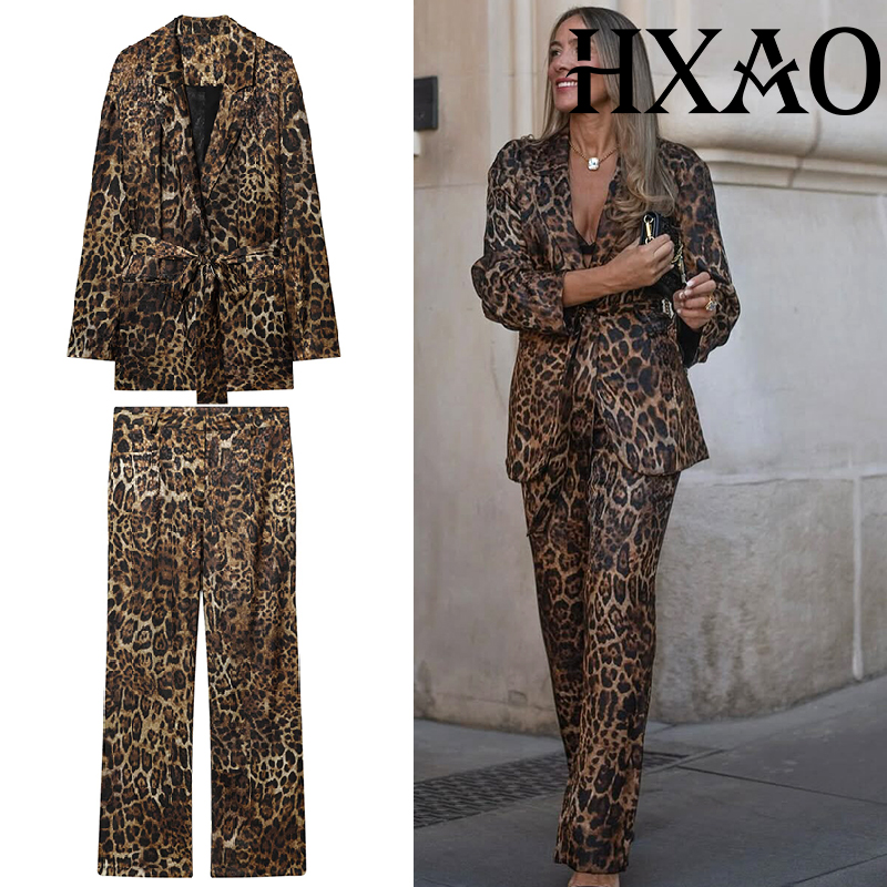 Women'S Formal Wear With Pants - HXAO 레오파드 팬츠 세트 2피스 세트