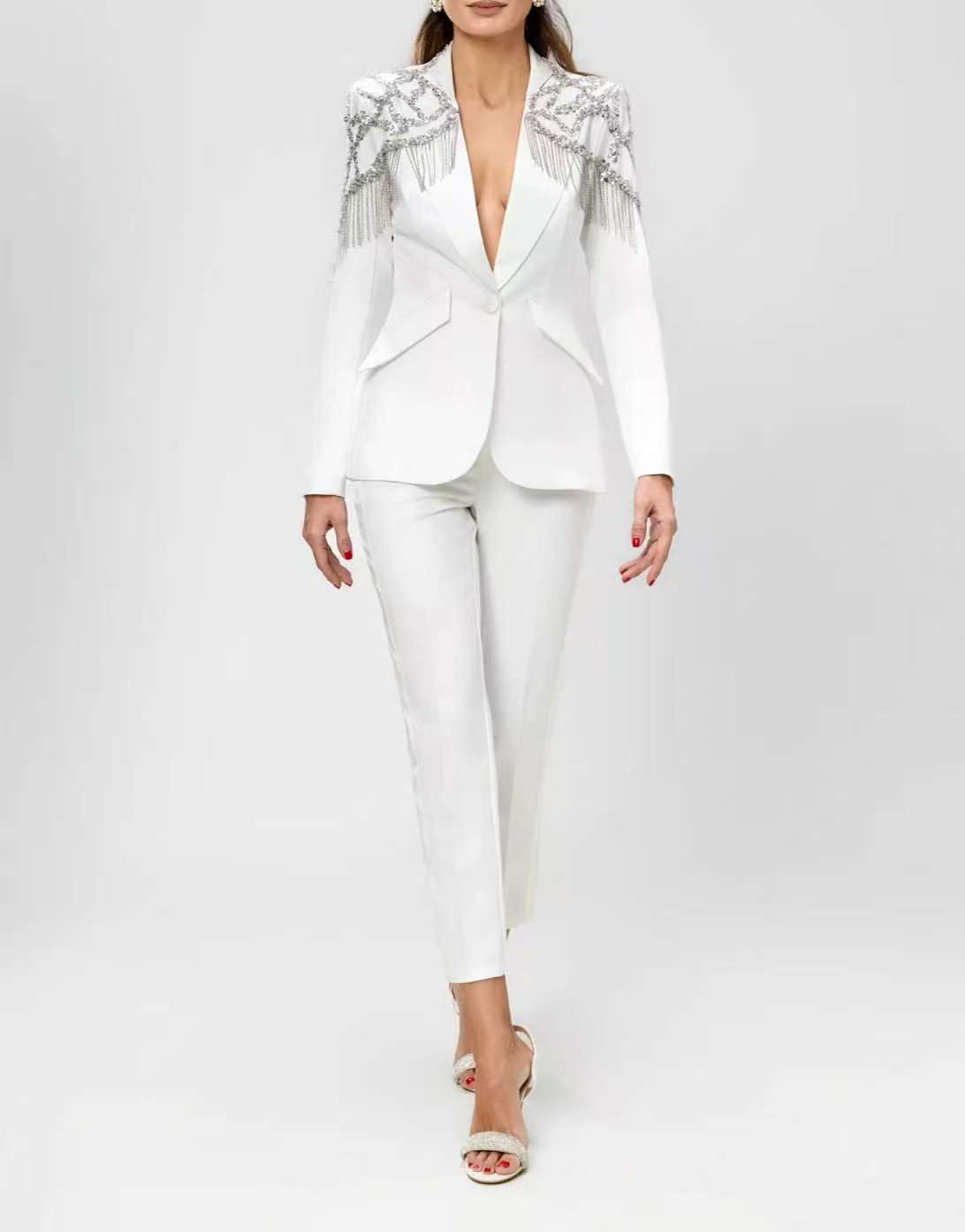 Women'S Formal Wear For A Wedding Guest - 크리스탈 비즈 장식 여성 정장 세트