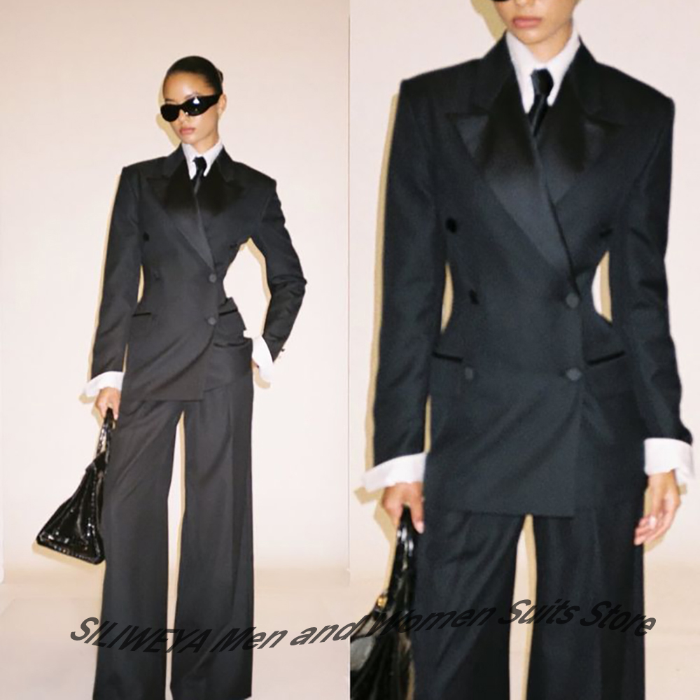Women Formal Wear Shirt And Pant - 전문직 여성용 블랙 더블 브레스티드 슬림핏