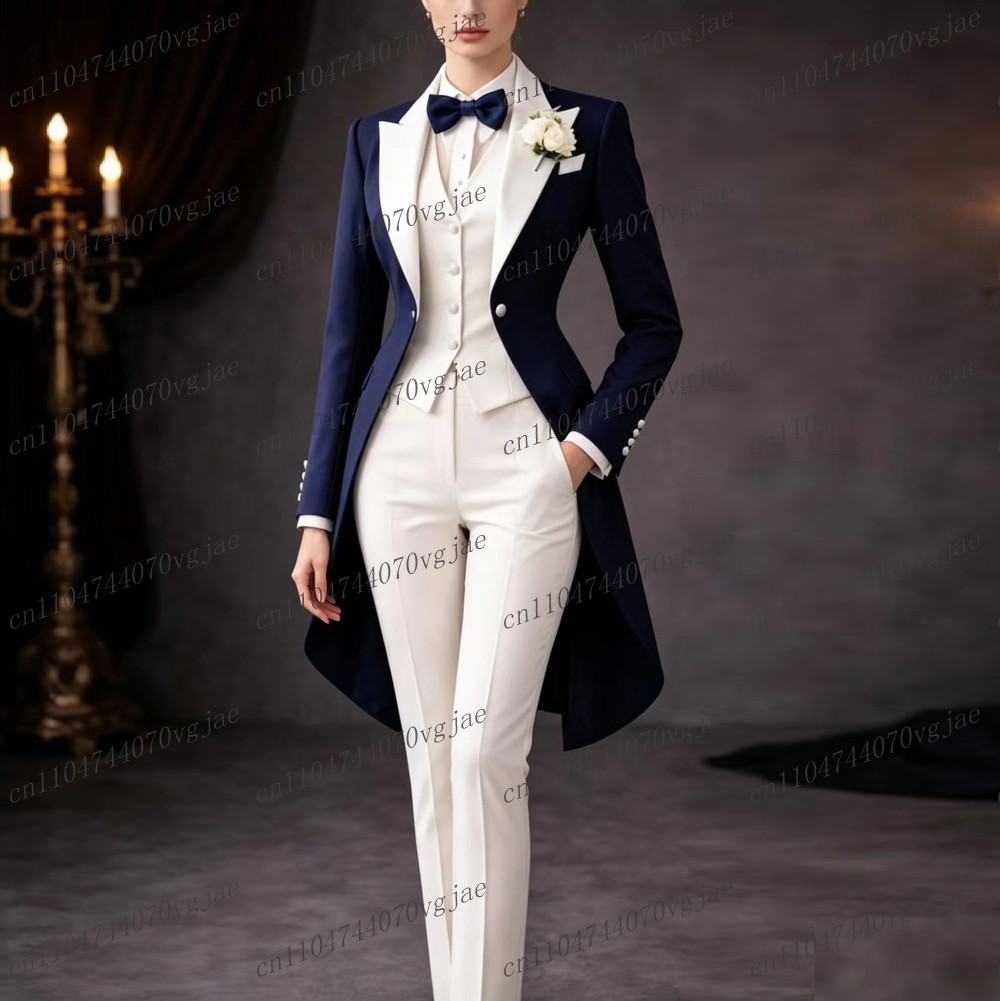 Women'S Formal Wear With Pants - 네이비 블루와 화이트 롱 여성 정장,
