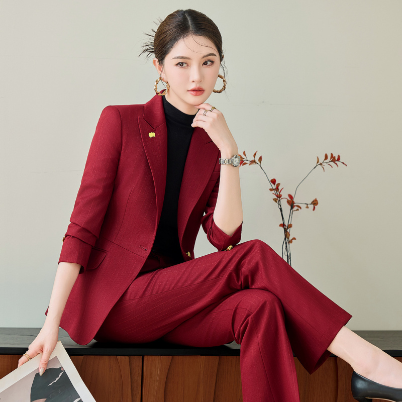 Women Formal Wear Shirt And Pant - 여성용 레드 수트 세트, 가을 및
