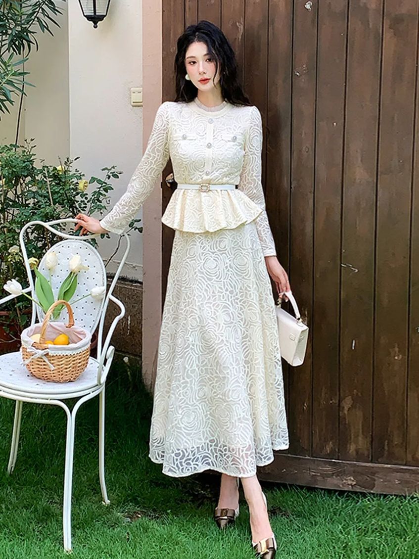 Formal Dress Female - 고급스러운 이브닝 레이스 투피스 드레스 세트