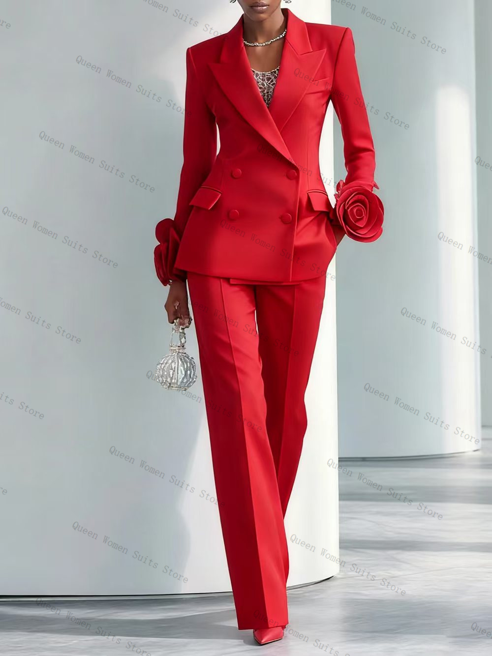 Women'S Formal Wear For A Wedding Guest - 럭셔리 레드 여성 정장 세트 2피스