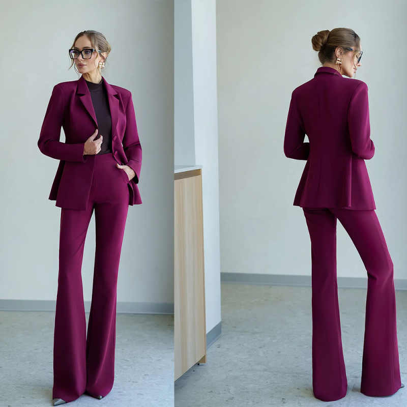 Women Formal Party Wear Dress - 퓨어 컬러 여성 팬츠 수트 슬림핏