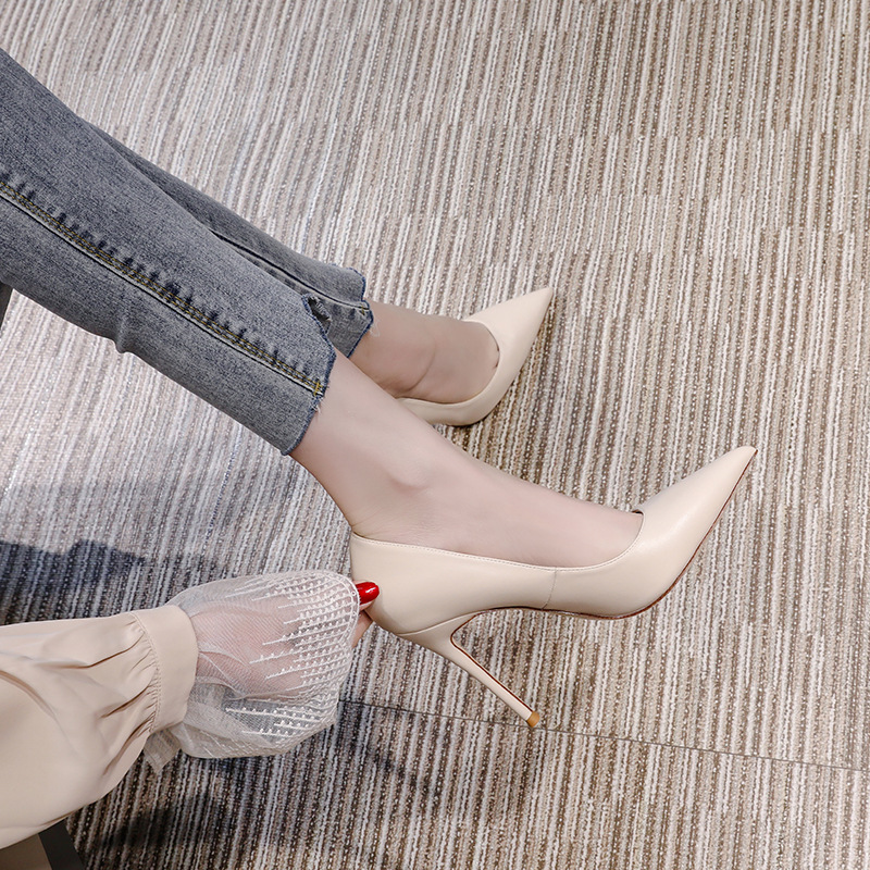 Formal Women Daily Wear Shoes - 여성 누드 새틴 포인티드 토 스틸레토