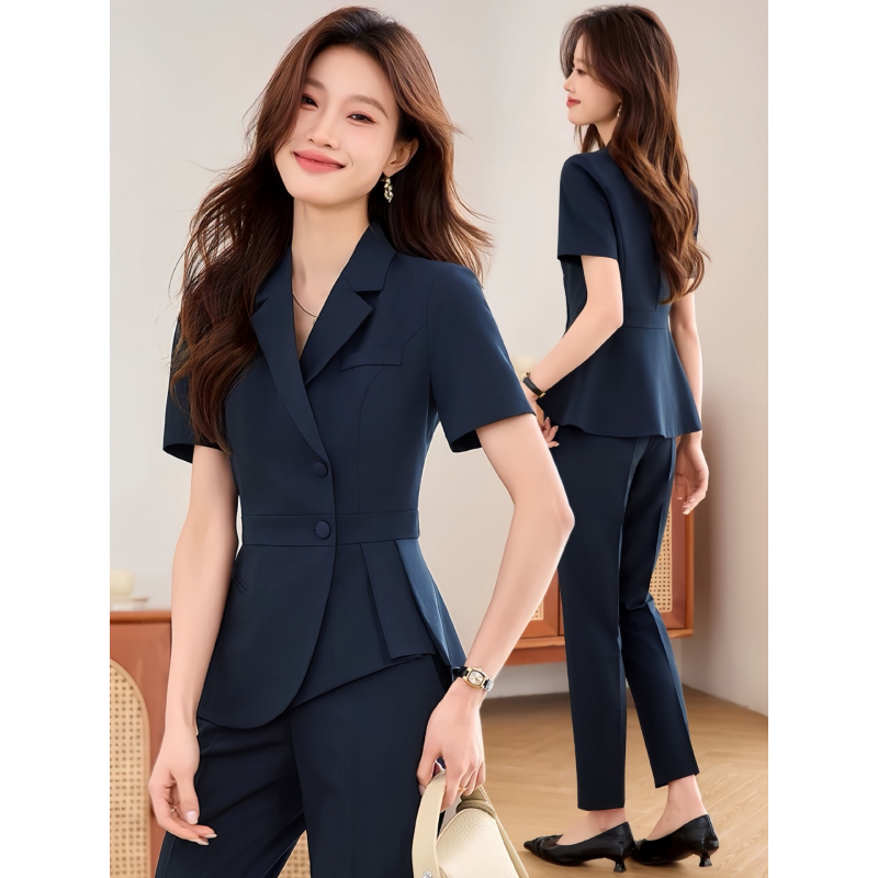 Women Formal Wear Shirt And Pant - 네이비 블루 여성용 얇은 전문직 정장2025신상