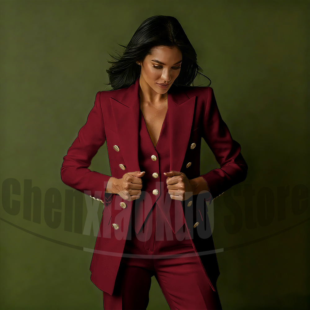 여성용 더블 브레스티드 쓰리피스 수트 세트 우아한 피크 - Women Formal Wear Shirt And Pant 리뷰 및 가격