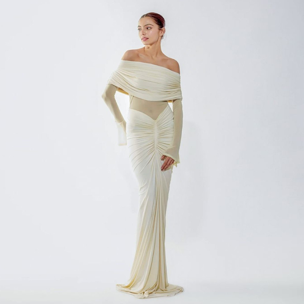 베이지 여성용 프롬 드레스 섹시한 오프숄더 긴 소매 러 - Women'S Formal Wear For A Wedding Guest 리뷰 및 가격