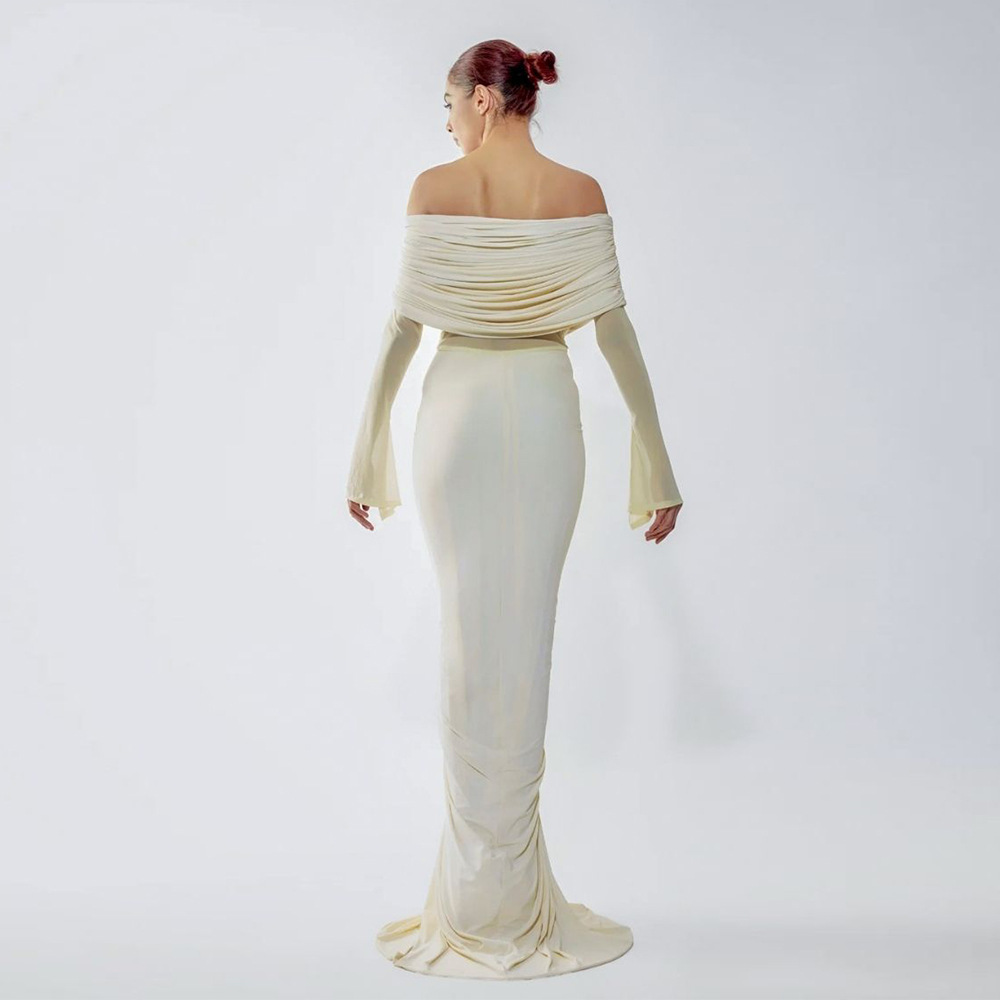 베이지 여성용 프롬 드레스 섹시한 오프숄더 긴 소매 러 - Women'S Formal Wear For A Wedding Guest 리뷰 및 가격