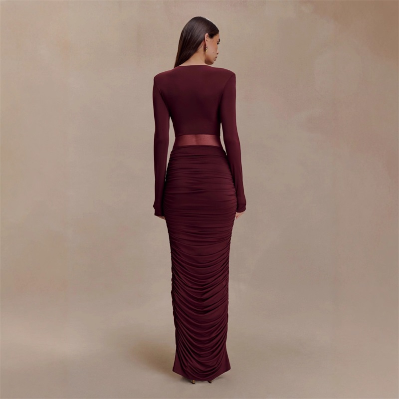 버건디 블랙 여성 댄스 파티 드레스 브이 넥 풀 슬리브 - Women Formal Party Wear Dress 리뷰 및 가격