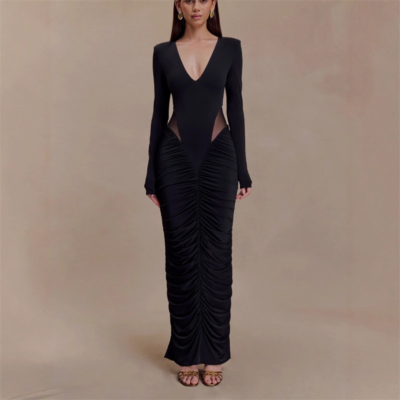 버건디 블랙 여성 댄스 파티 드레스 브이 넥 풀 슬리브 - Women Formal Party Wear Dress 리뷰 및 가격