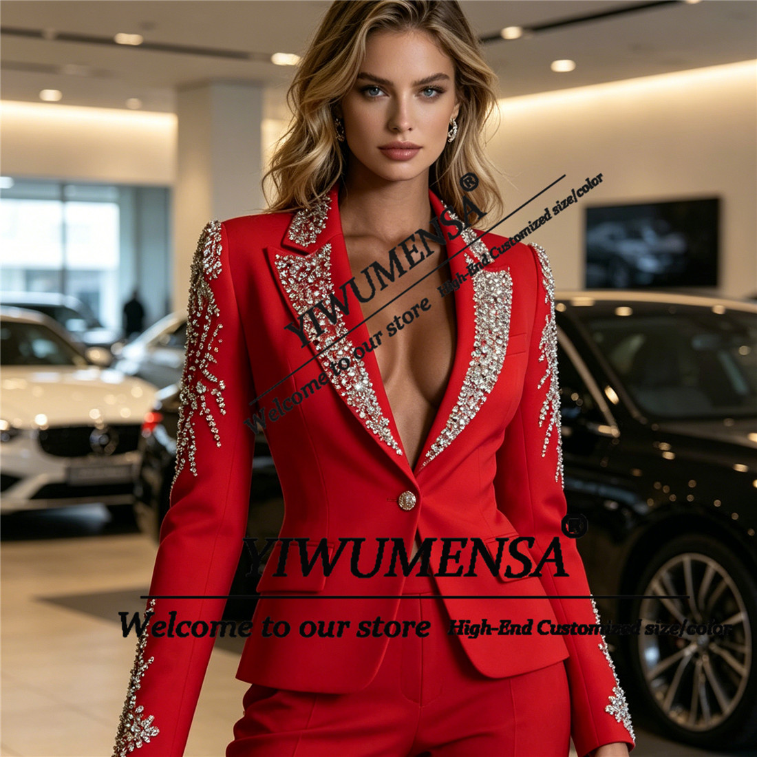 럭셔리 여성 정장 2피스 세트 크리스탈 비딩 프롬 블레 - Women'S Formal Wear With Pants 리뷰 및 가격