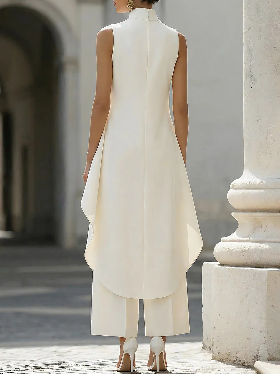 여성 스탠드넥 슬리브리스 레이어드 롱 베스트 와이드 레 - Women'S Formal Wear With Pants 리뷰 및 가격