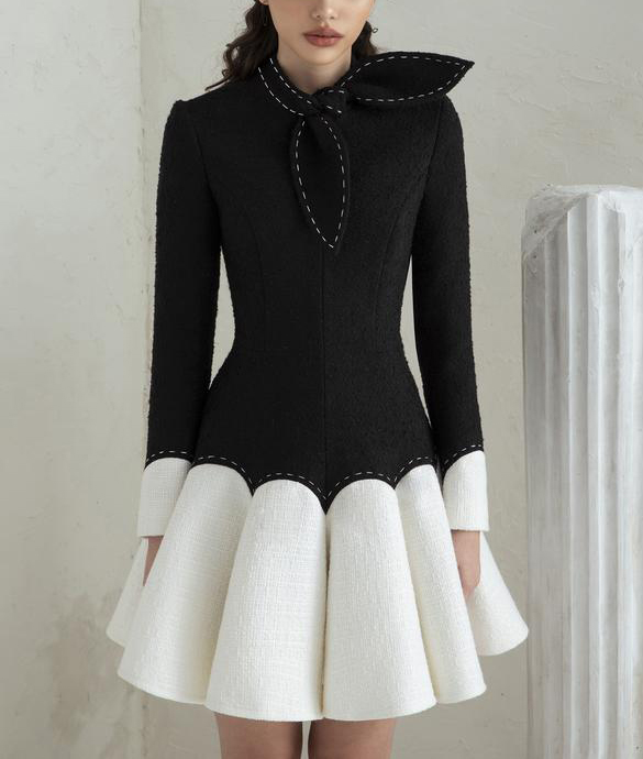 테일러 샵 리틀 블랙 드레스 블랙 화이트 푹신한 여성  - Formal Dress Female 리뷰 및 가격