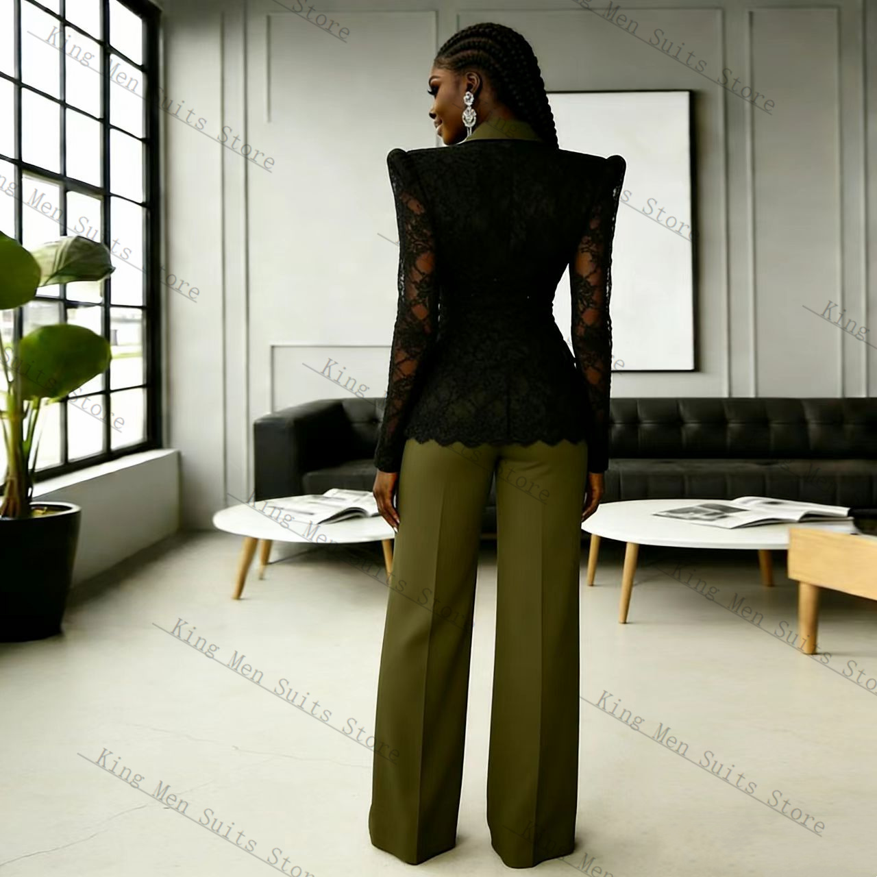 그린 블랙 레이스 여성 정장 세트 2피스 블레이저+바지 - Women'S Formal Wear For A Wedding Guest 리뷰 및 가격