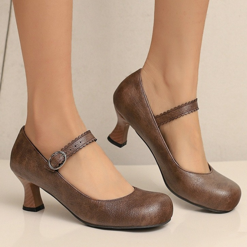 여성 레트로 메리 제인 펌프스 라운드 토 키튼 힐 버클 - Formal Women Daily Wear Shoes 리뷰 및 가격