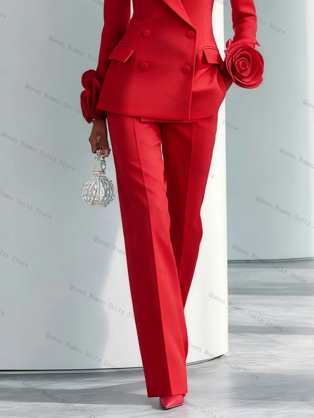 럭셔리 레드 여성 정장 세트 2피스 블레이저+바지 3D - Women'S Formal Wear For A Wedding Guest 리뷰 및 가격