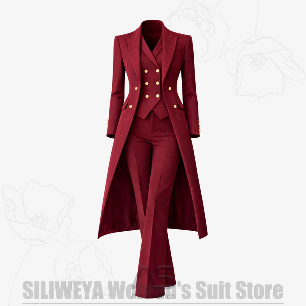 여성 정장 3피스 더블 브레스티드 롱 코트 베스트 팬츠 - Women Formal Wear Shirt And Pant 리뷰 및 가격