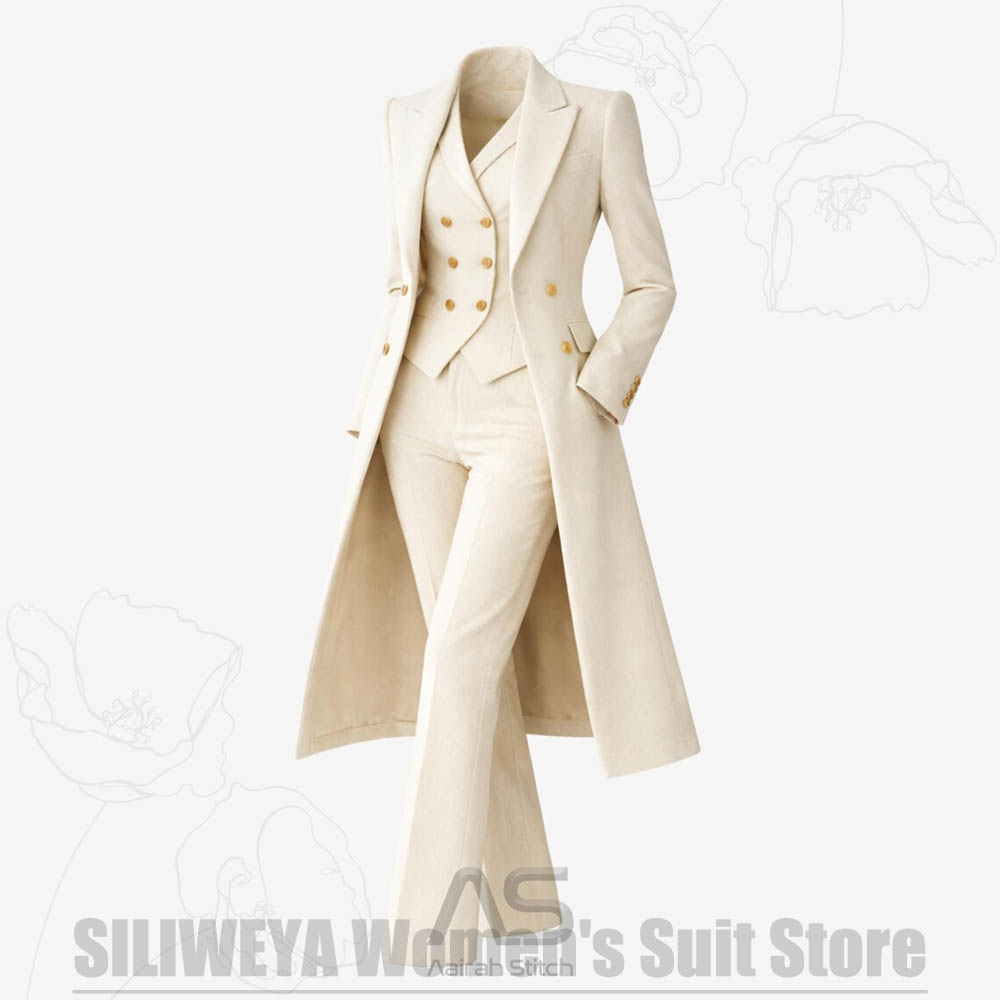여성 정장 3피스 더블 브레스티드 롱 코트 베스트 팬츠 - Women Formal Wear Shirt And Pant 리뷰 및 가격