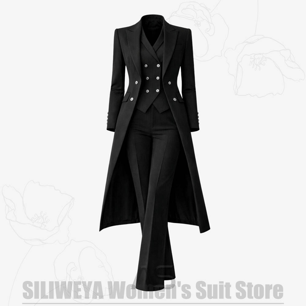 여성 정장 3피스 더블 브레스티드 롱 코트 베스트 팬츠 - Women Formal Wear Shirt And Pant 리뷰 및 가격
