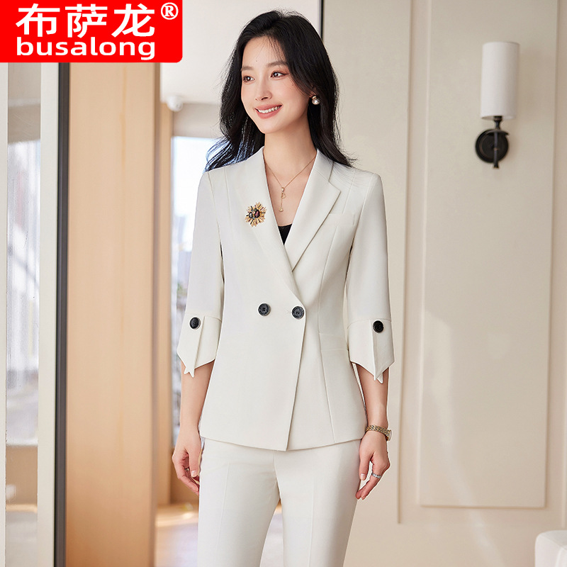 봄 여름 신상 여성용 옐로우 수트 세트, 패셔너블하고  - Women Formal Wear Shirt And Pant 리뷰 및 가격