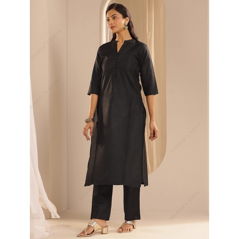 여성용 블랙 자카드 쿠르타 팬츠 두파타 3종 세트, 우 - Women Formal Wear Ethnic 리뷰 및 가격