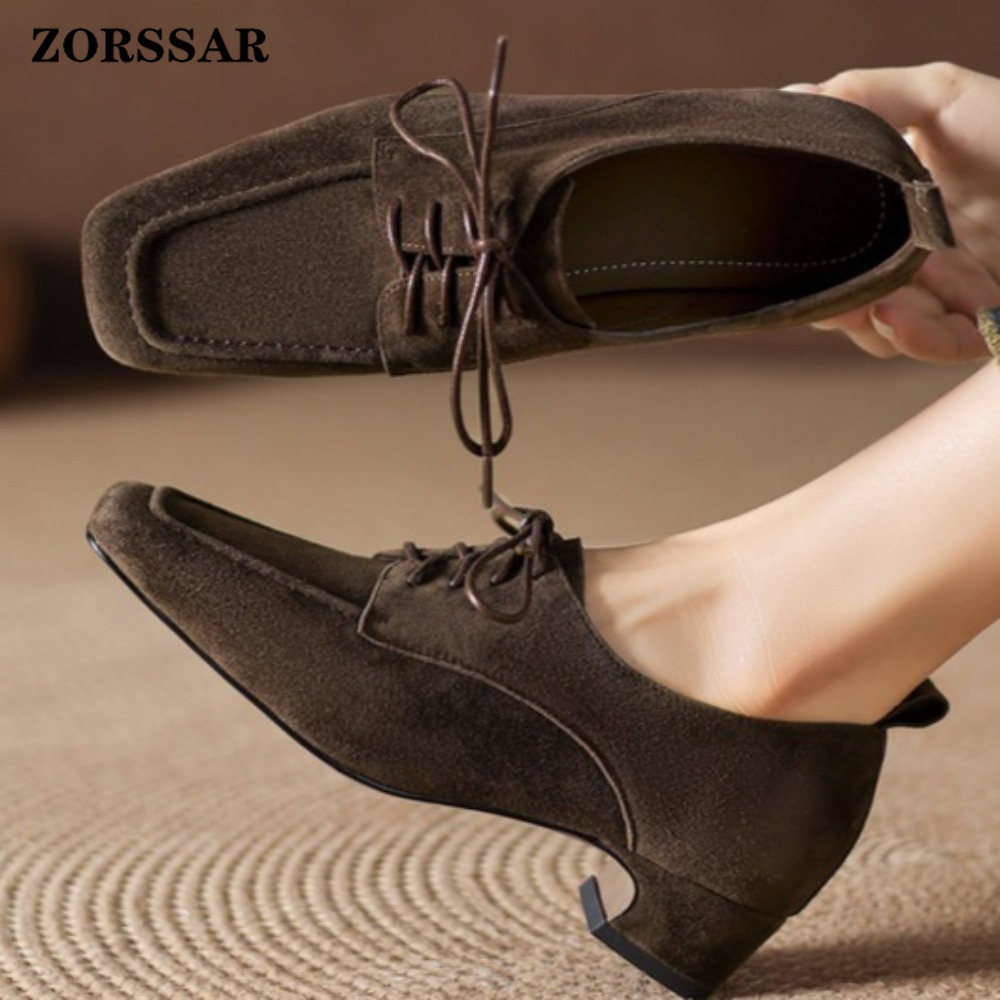 여성용 브라운 스웨이드 스퀘어 토 레이스업 옥스퍼드 슈 - Formal Women Daily Wear Shoes 리뷰 및 가격