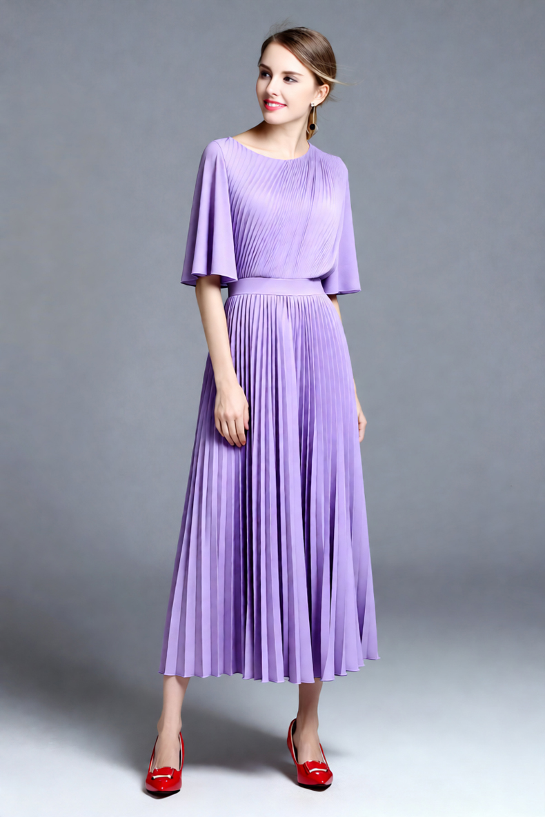 여성용 라일락 케이프 슬리브 플리츠 미디 드레스, 하이 - Women'S Formal Wear For A Wedding Guest 리뷰 및 가격