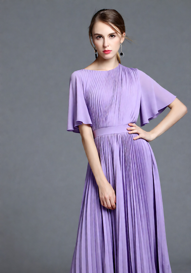 여성용 라일락 케이프 슬리브 플리츠 미디 드레스, 하이 - Women'S Formal Wear For A Wedding Guest 리뷰 및 가격