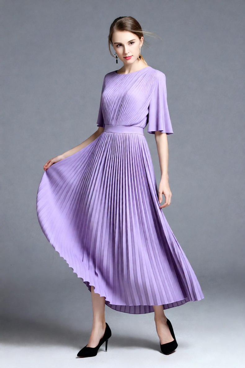 여성용 라일락 케이프 슬리브 플리츠 미디 드레스, 하이 - Women'S Formal Wear For A Wedding Guest 리뷰 및 가격