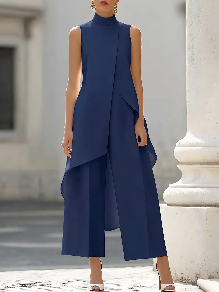 슬리브리스 하이넥 비대칭 오버레이 점프수트 와이드 레그 - Women'S Formal Wear With Pants 리뷰 및 가격