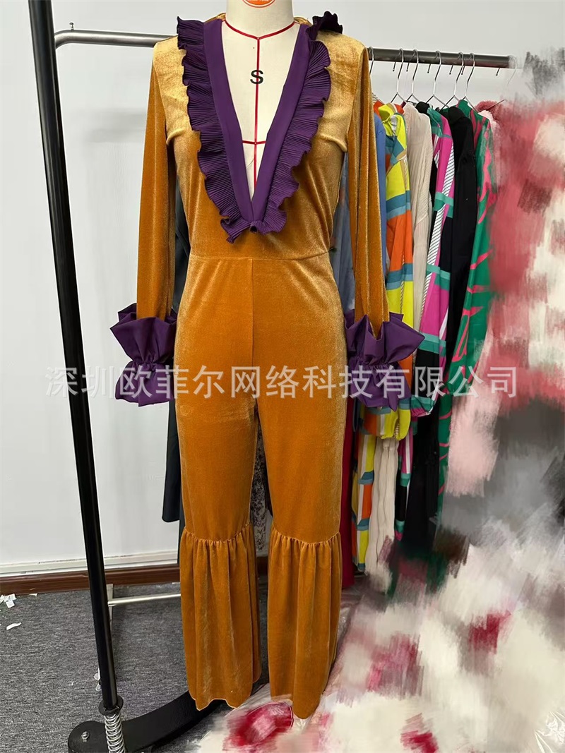 옐로우 퍼플 벨벳 여성 점프수트 섹시한 V넥 긴팔 핫걸 - Women'S Formal Wear For A Wedding Guest 리뷰 및 가격